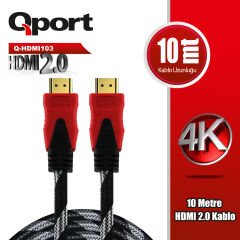 QPORT Q-HDMI103 10 METRE 2.0V 4K  ALTIN UÇLU ÖRGÜLÜ KABLO